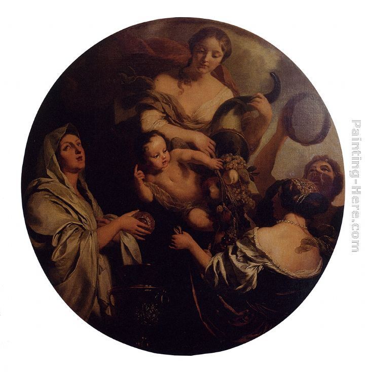 Gerard De Lairesse Allegory With An Infant Surrounded By Women, One With A Cornucopia